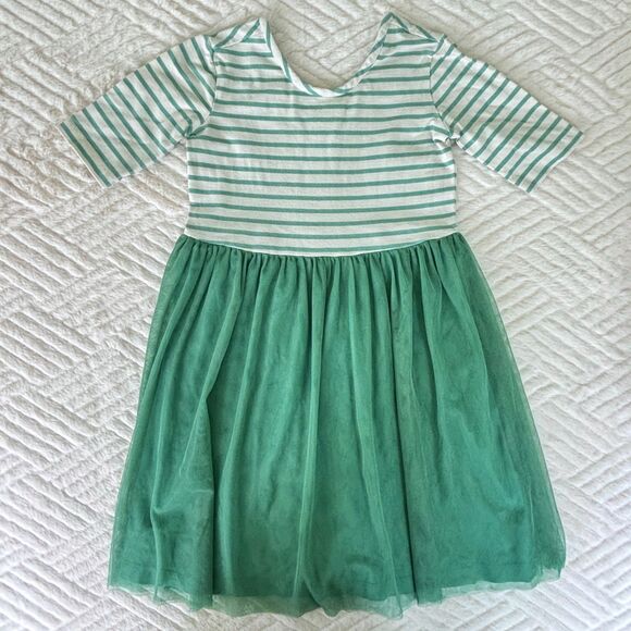 Hanna Andersson Other - Hanna Andersson Girls Size 5 Green Stripe Tulle Twirl Dress Short Sleeve